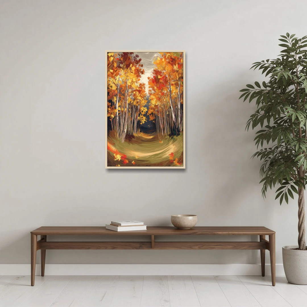 Aspen Quaking Leaves - Oak Framed Canvas Wall Art - Coffee Table - 24x36