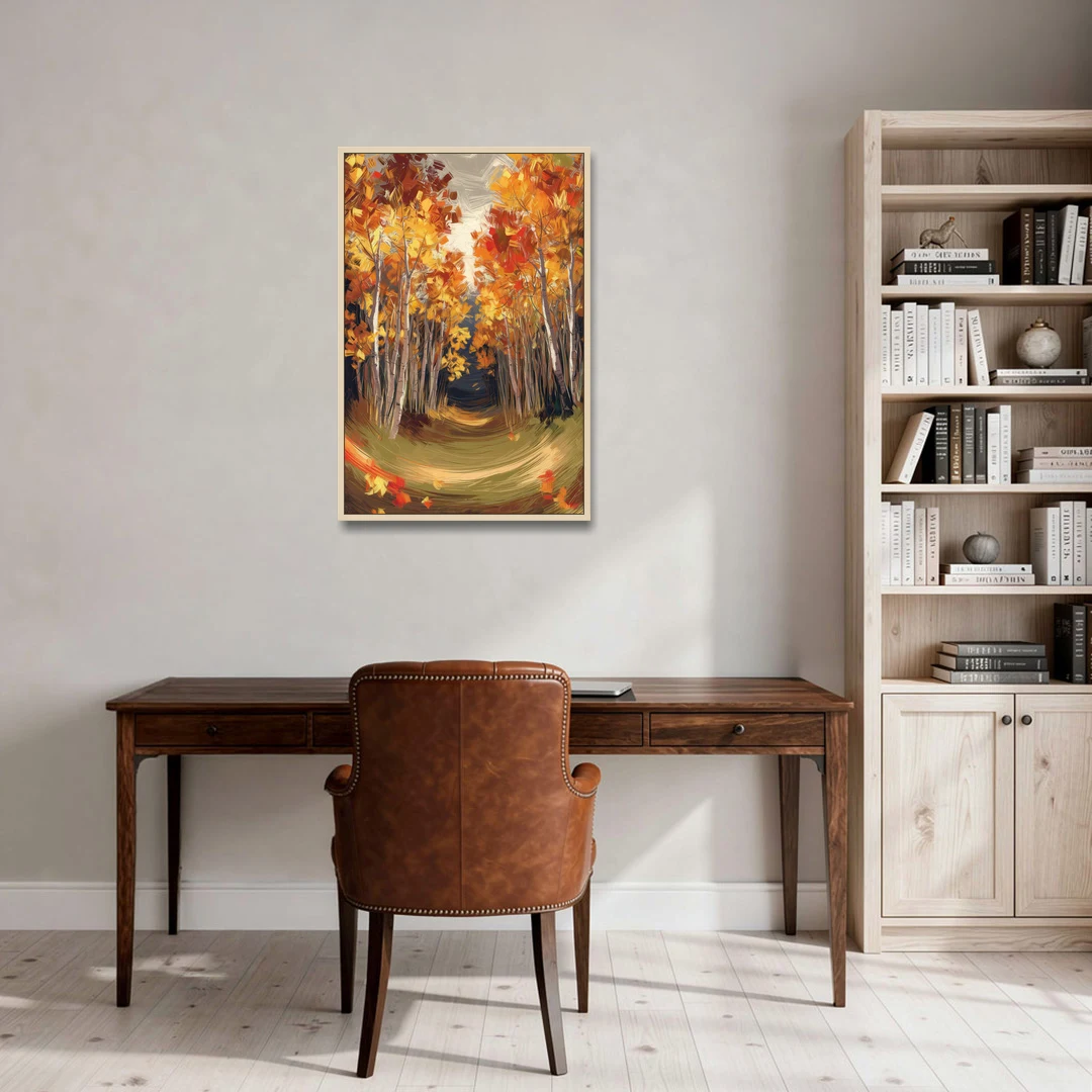 Aspen Quaking Leaves - Oak Framed Canvas Wall Art - Office - 24x36