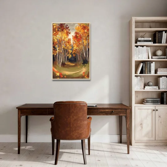 Aspen Quaking Leaves - Oak Framed Canvas Wall Art - Office - 24x36