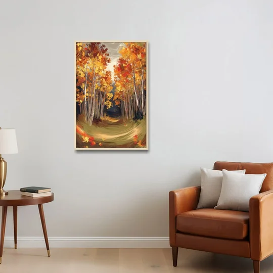 Aspen Quaking Leaves - Oak Framed Canvas Wall Art - Sofa - 24x36