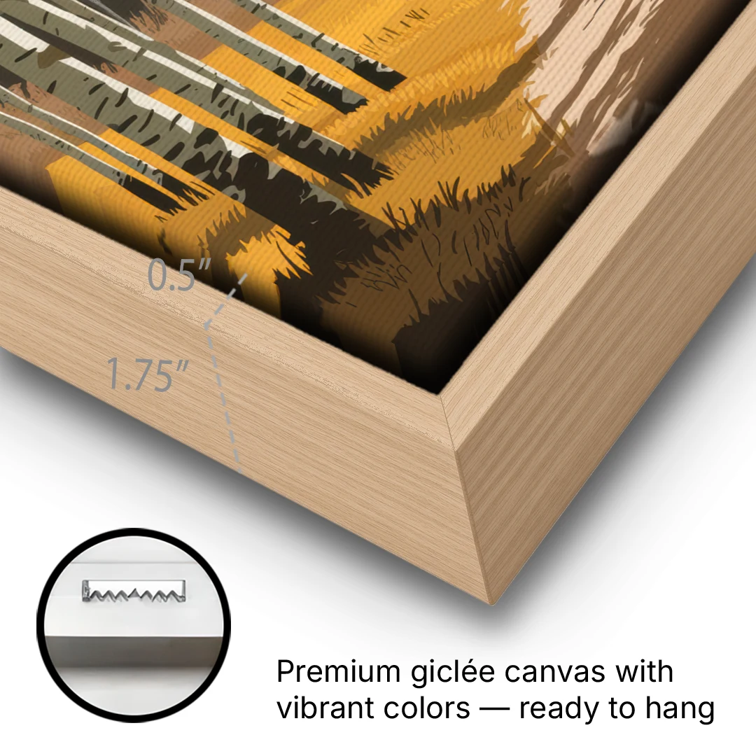Aspen Rustic Charm - Oak Framed Canvas Wall Art - Gallery Wrap Corner