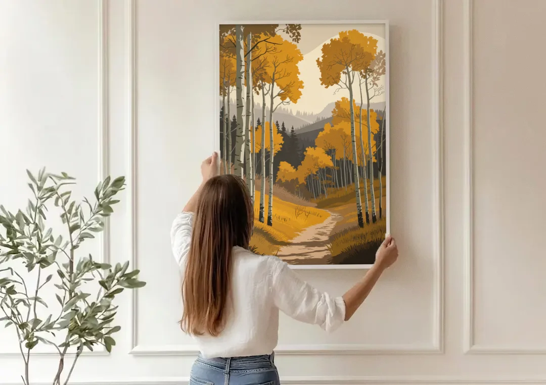 Aspen Rustic Charm canvas wall art being hung on a paneled wall
