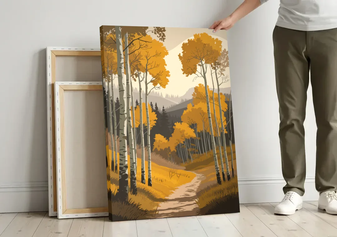 Aspen Rustic Charm canvas wall art leaning against a wall next to blank canvases