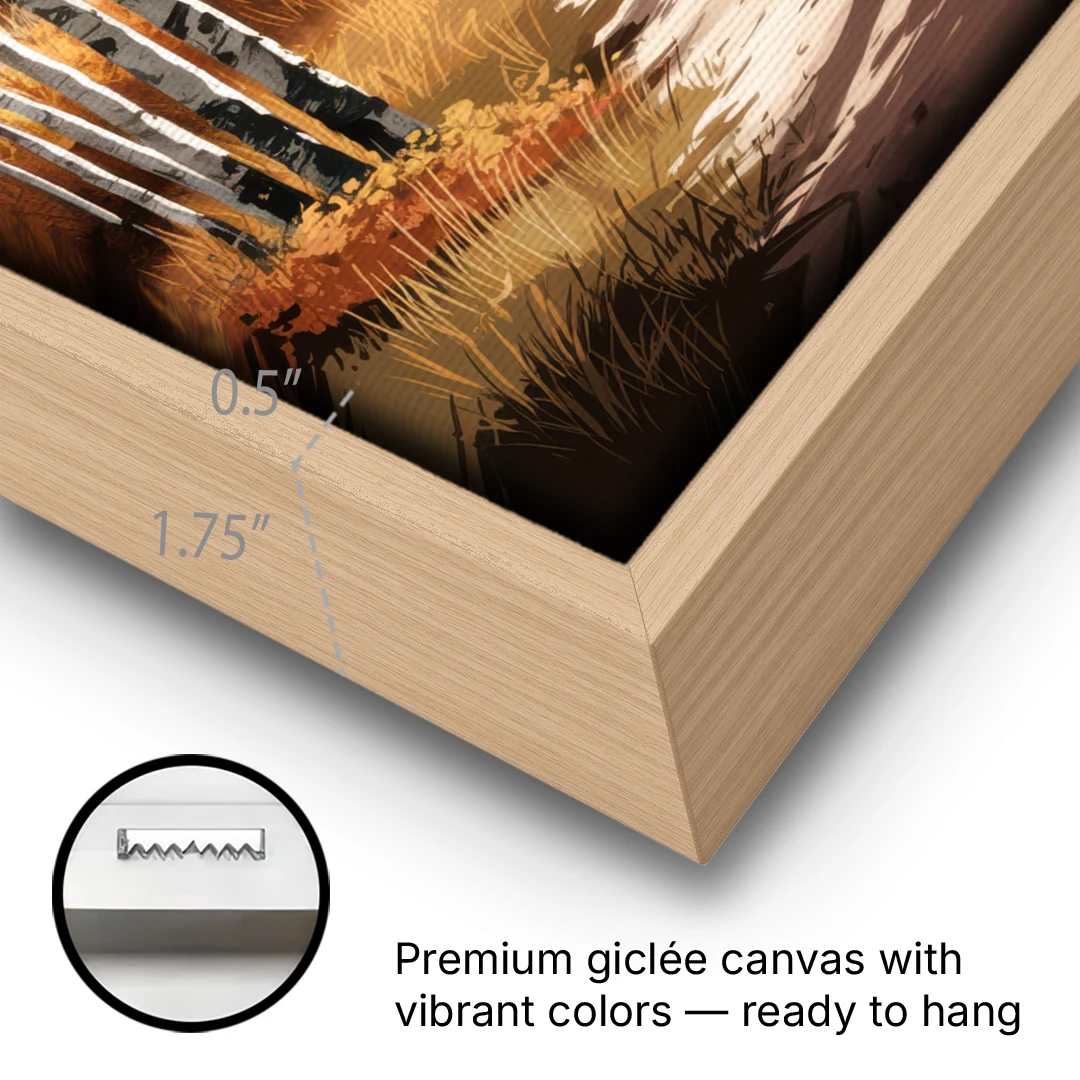 Aspen Serene Forest Path - Oak Framed Canvas Wall Art - Gallery Wrap Corner