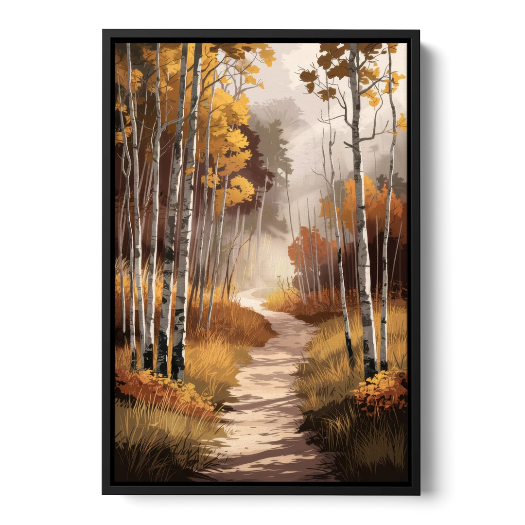 Aspen Serene Forest Path - Black Framed Canvas Wall Art - Front