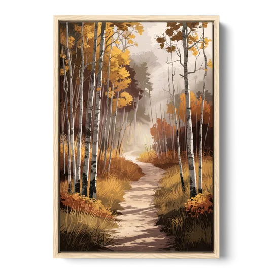 Aspen Serene Forest Path - Oak Framed Canvas Wall Art - Front