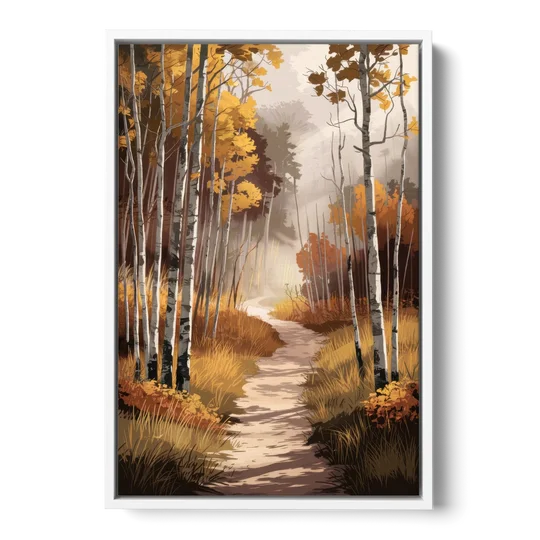 Aspen Serene Forest Path - White Framed Canvas Wall Art - Front