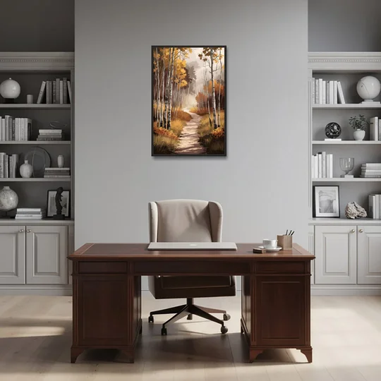 Aspen Serene Forest Path - Black Framed Canvas Wall Art - Office - 24x36