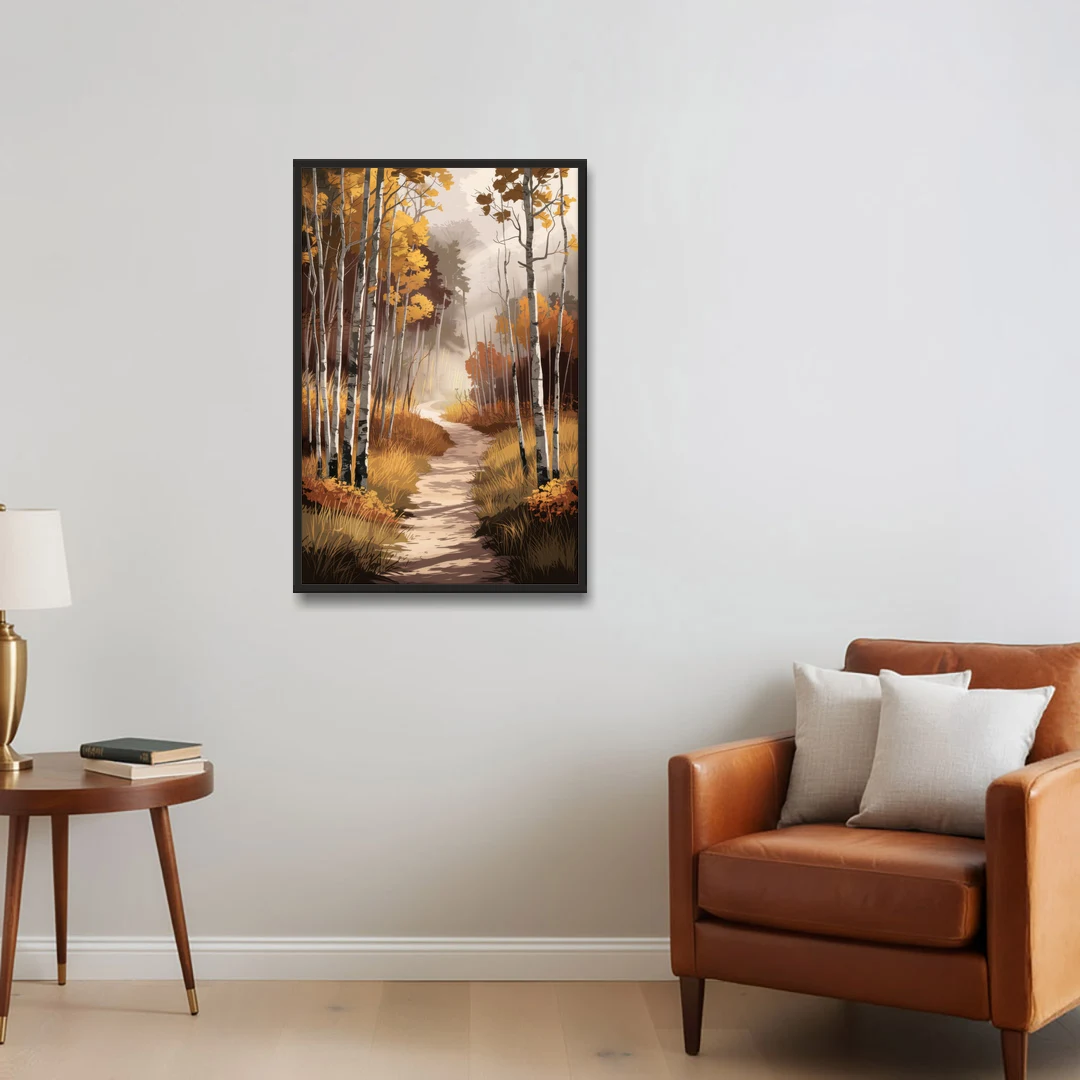 Aspen Serene Forest Path - Black Framed Canvas Wall Art - Sofa - 24x36