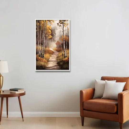 Aspen Serene Forest Path - White Framed Canvas Wall Art - Sofa - 24x36