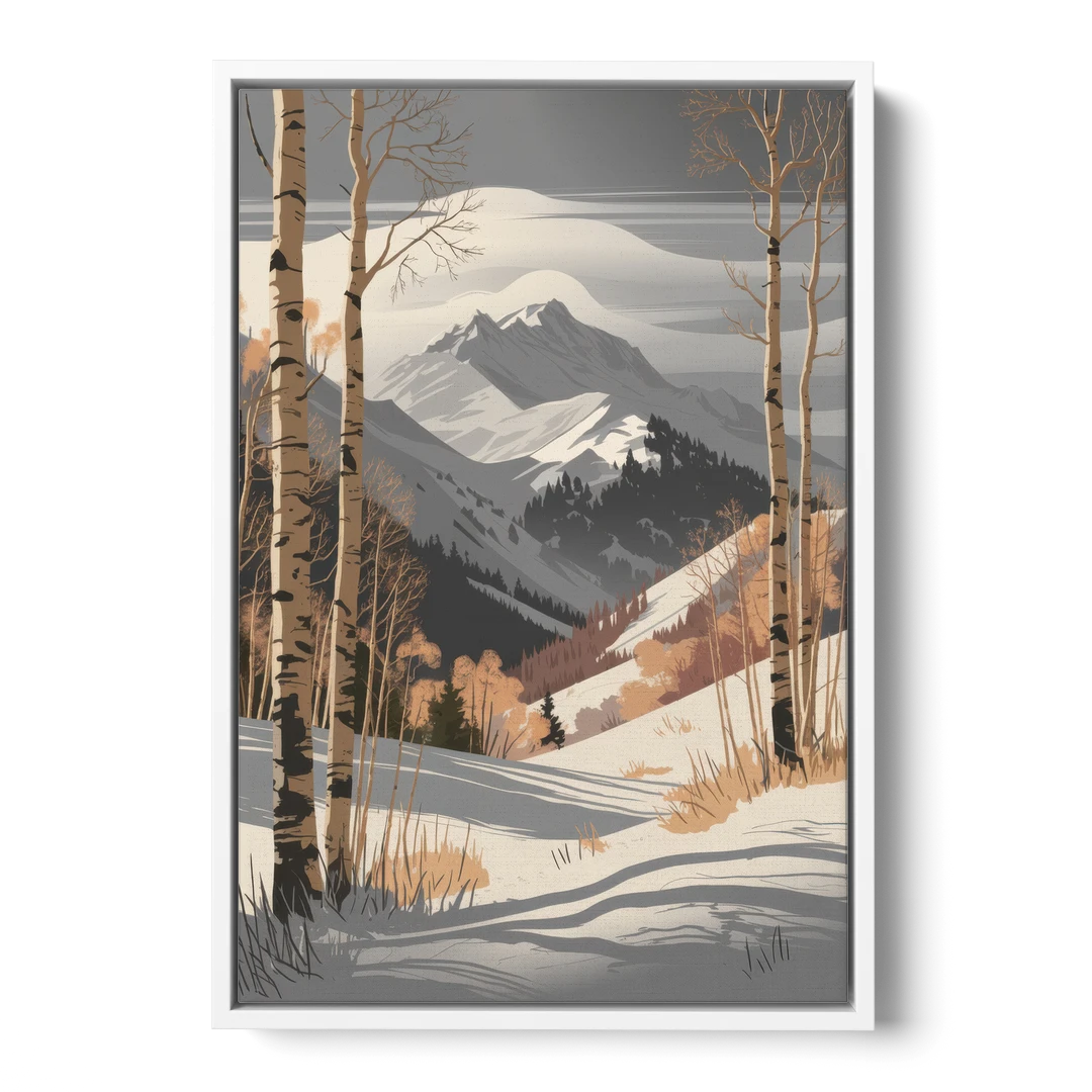 Aspen Snowy Peaks - White Framed Canvas Wall Art - Front