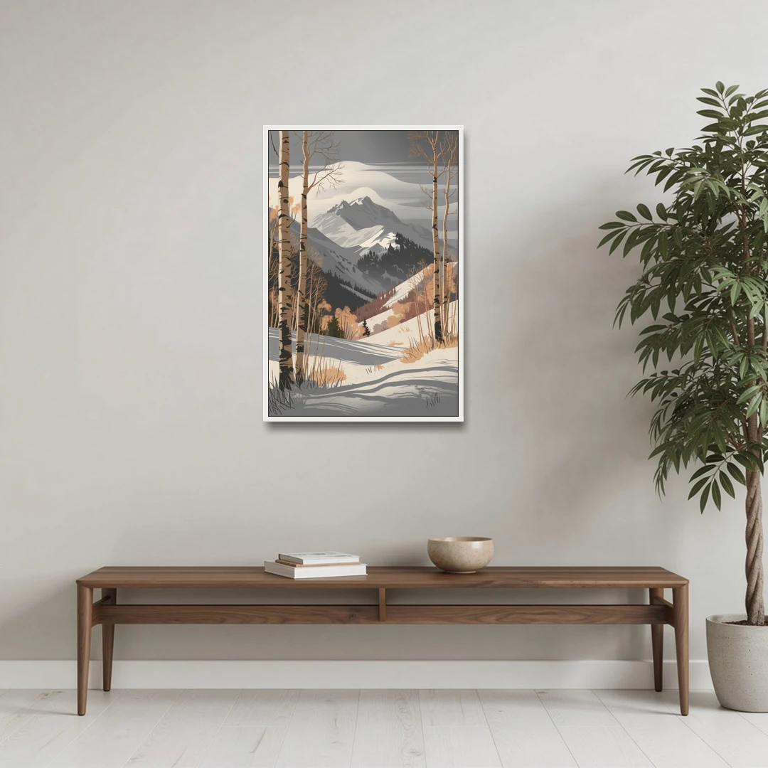 Aspen Snowy Peaks - White Framed Canvas Wall Art - Coffee Table - 24x36