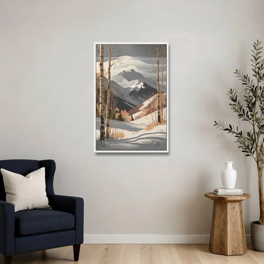 Aspen Snowy Peaks - White Framed Canvas Wall Art - Sofa - 24x36
