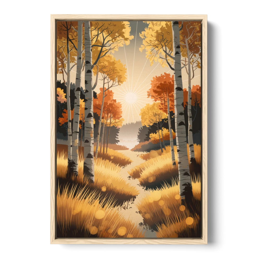 Aspen Sunrise Glow - Oak Framed Canvas Wall Art - Front