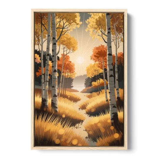 Aspen Sunrise Glow - Oak Framed Canvas Wall Art - Front