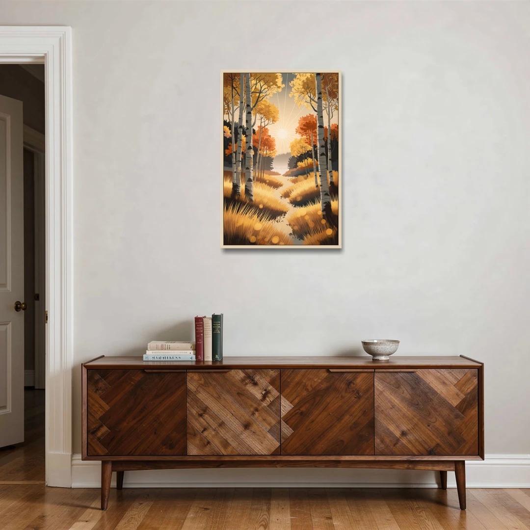 Aspen Sunrise Glow - Oak Framed Canvas Wall Art - Coffee Table - 24x36