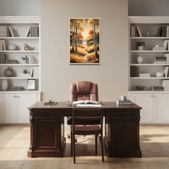 Aspen Sunrise Glow - Oak Framed Canvas Wall Art - Office - 24x36