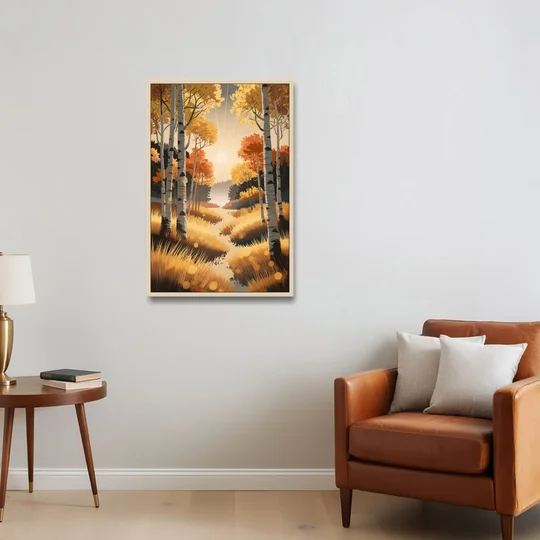 Aspen Sunrise Glow - Oak Framed Canvas Wall Art - Sofa - 24x36