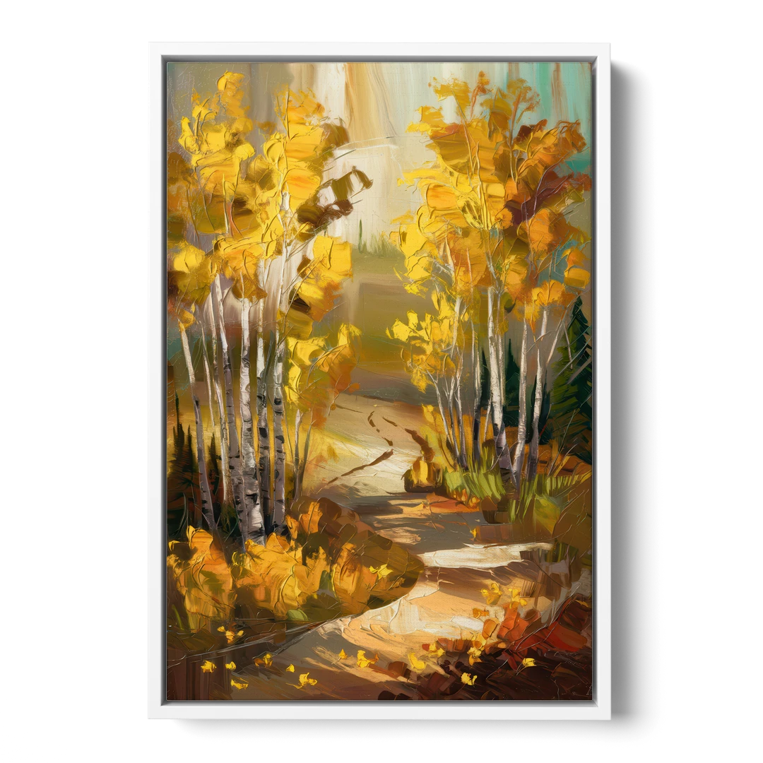 Aspen Trail Through the Trees - White Framed Canvas Wall Art - Front