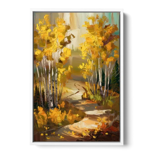 Aspen Trail Through the Trees - White Framed Canvas Wall Art - Front