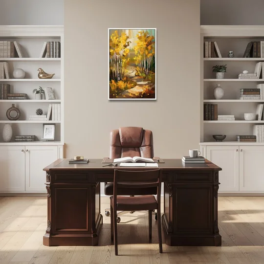 Aspen Trail Through the Trees - White Framed Canvas Wall Art - Office - 24x36