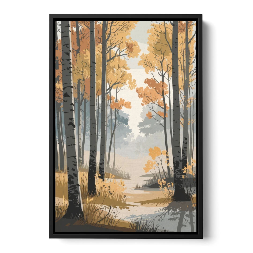 Aspen Tranquil Woodland - Black Framed Canvas Wall Art - Front