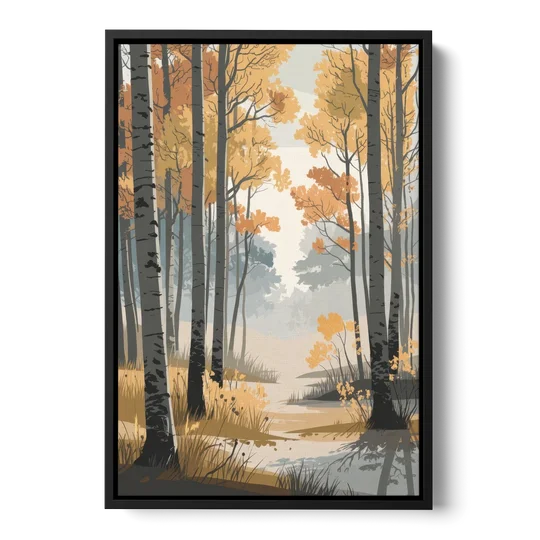 Aspen Tranquil Woodland - Black Framed Canvas Wall Art - Front