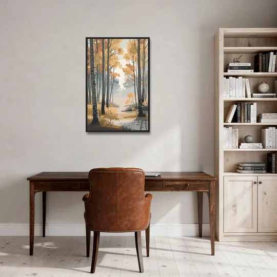 Aspen Tranquil Woodland - Black Framed Canvas Wall Art - Office - 24x36