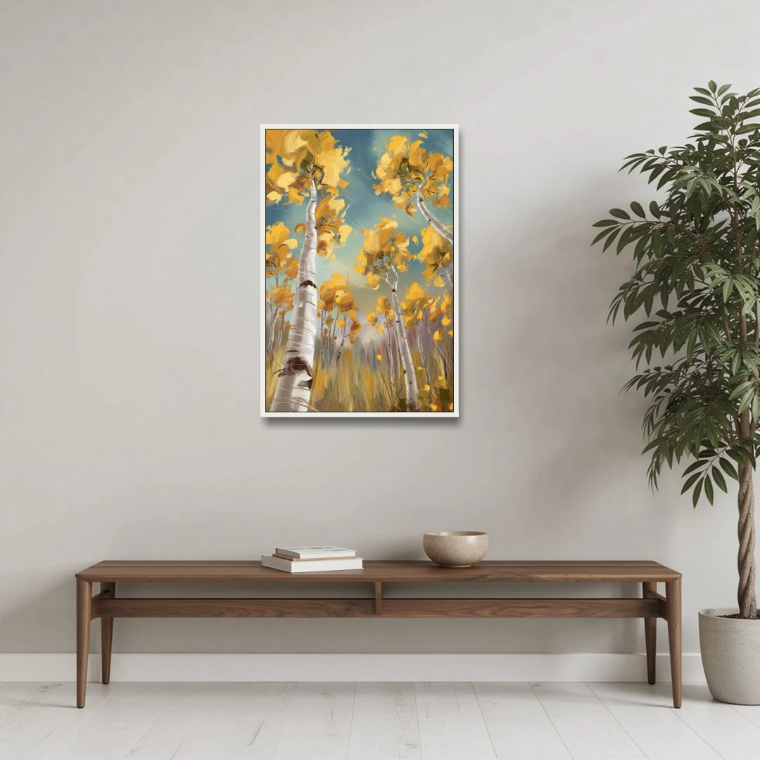 Aspen Tree Canopy - White Framed Canvas Wall Art - Coffee Table - 24x36