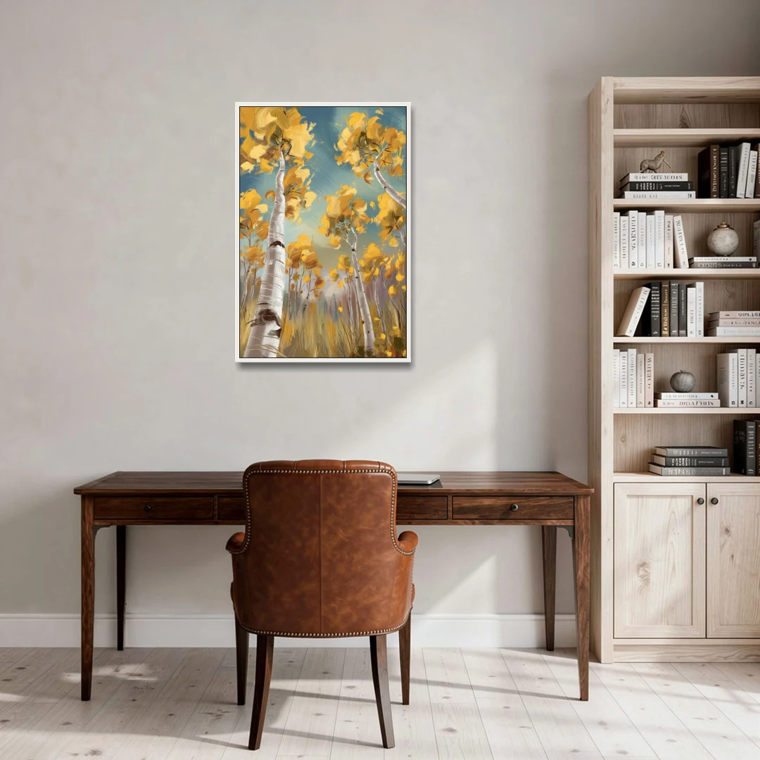 Aspen Tree Canopy - White Framed Canvas Wall Art - Office - 24x36