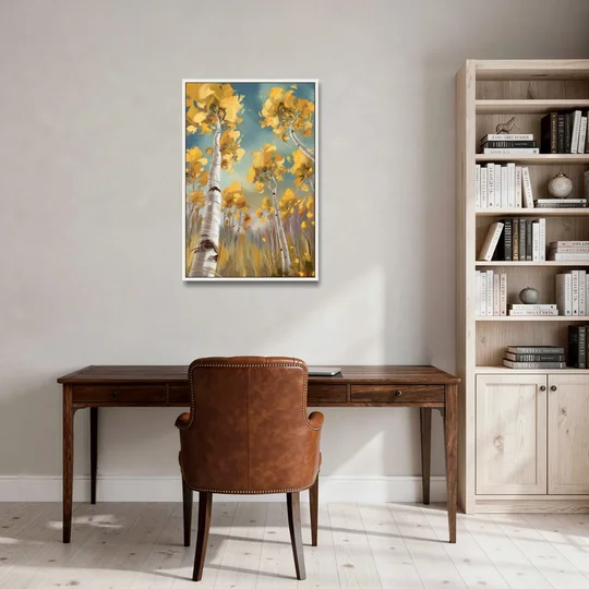 Aspen Tree Canopy - White Framed Canvas Wall Art - Office - 24x36