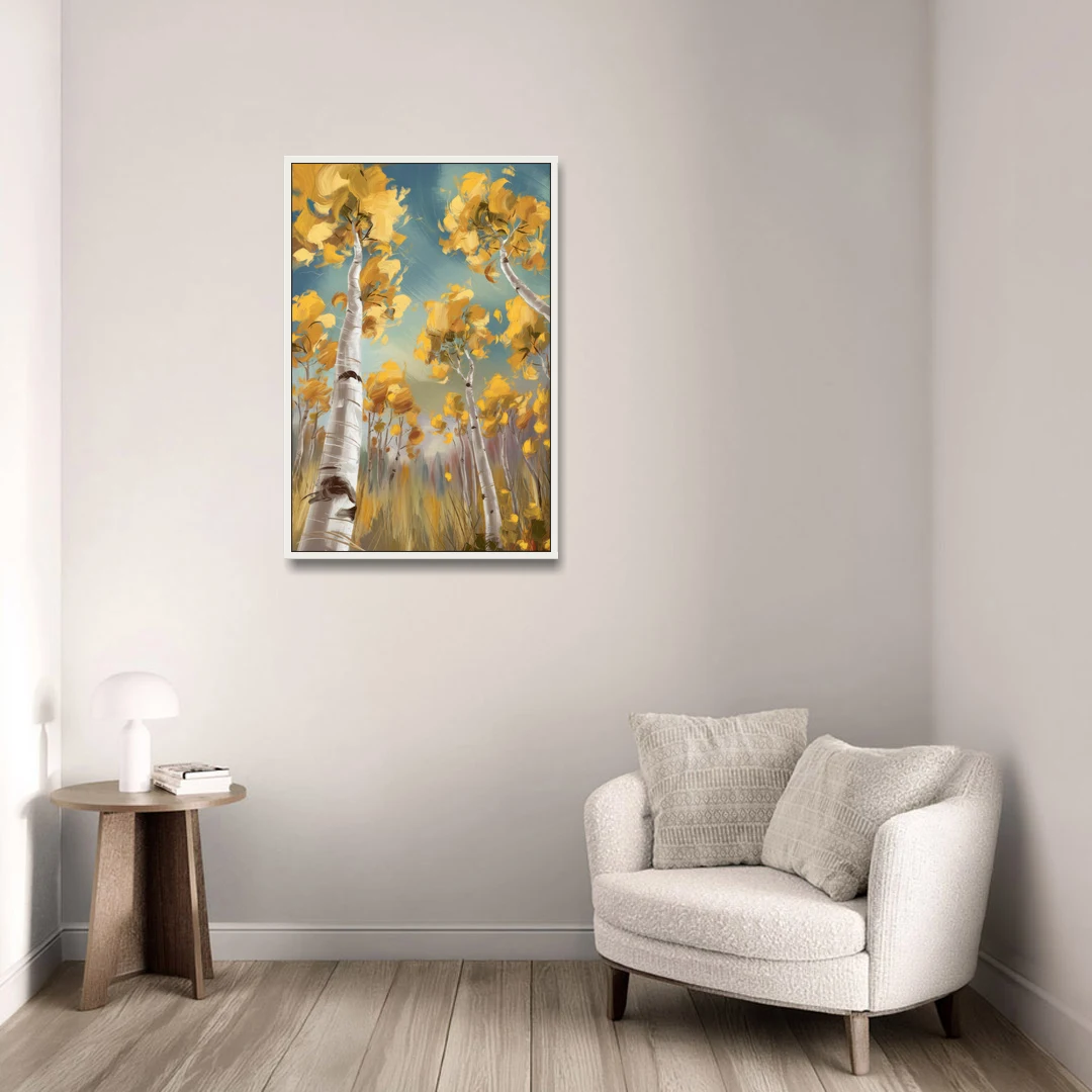 Aspen Tree Canopy - White Framed Canvas Wall Art - Sofa - 24x36
