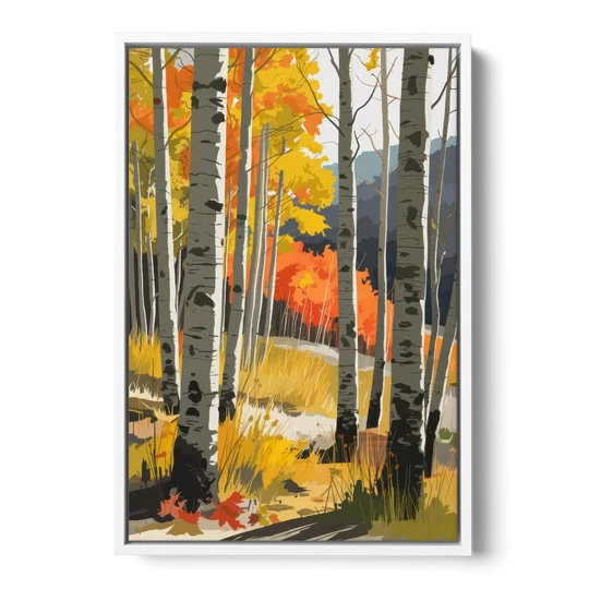 Aspen Vibrant Fall Colors - White Framed Canvas Wall Art - Front