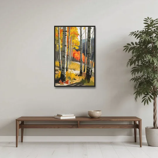 Aspen Vibrant Fall Colors - Black Framed Canvas Wall Art - Coffee Table - 24x36