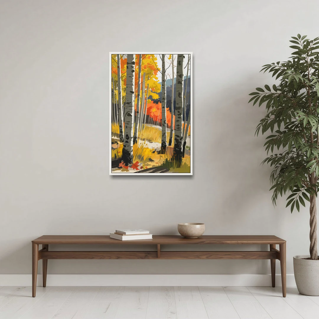Aspen Vibrant Fall Colors - White Framed Canvas Wall Art - Coffee Table - 24x36