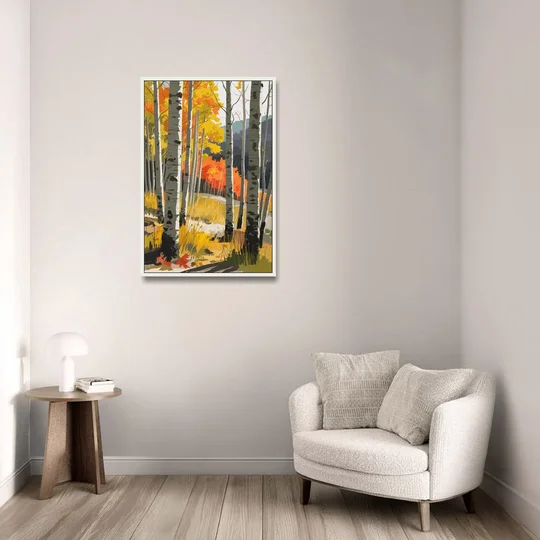 Aspen Vibrant Fall Colors - White Framed Canvas Wall Art - Sofa - 24x36