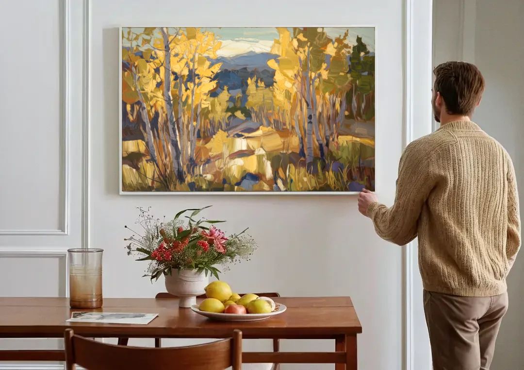 Aspen Wilderness Beauty canvas wall art above a dining table