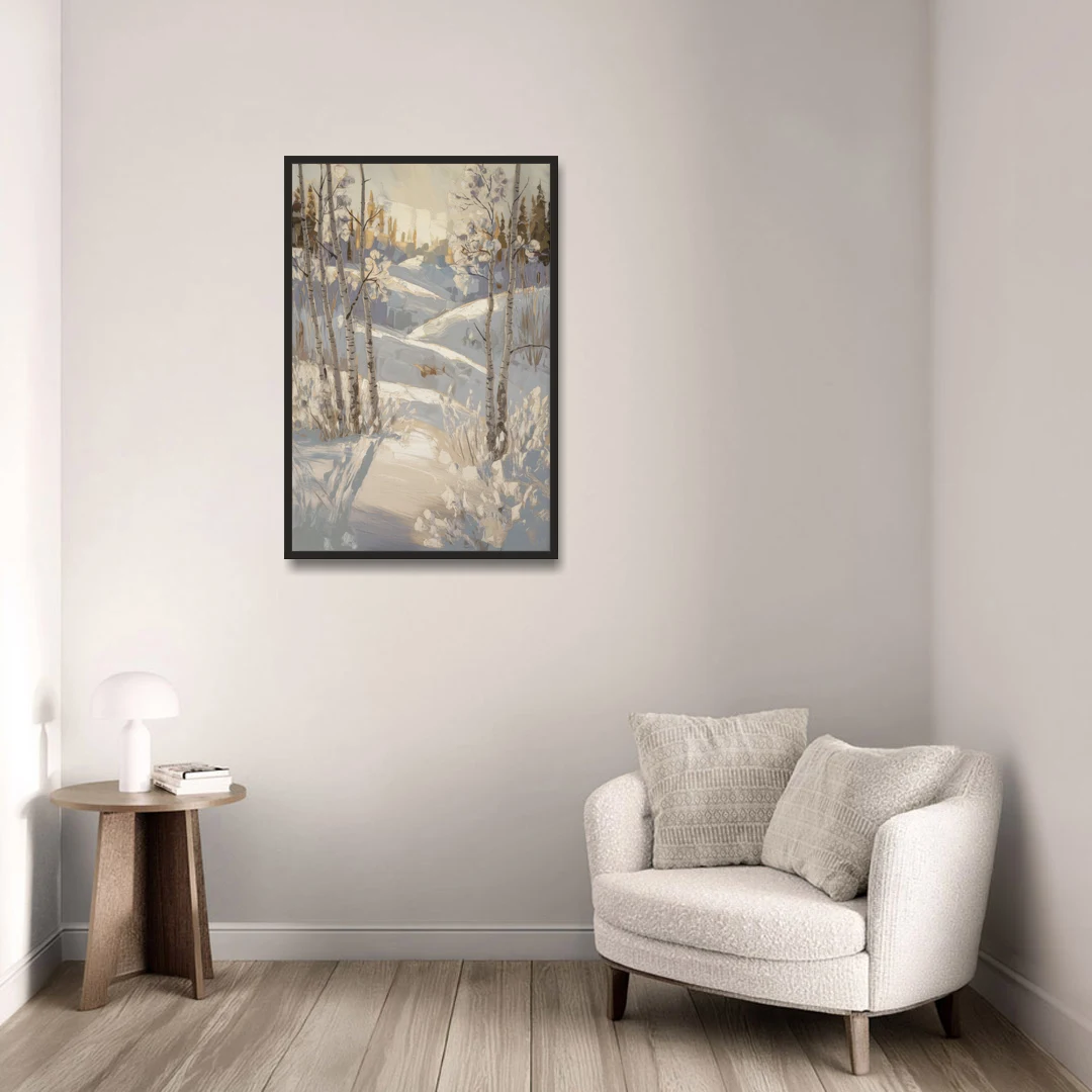 Aspen Winter Wonderland - Black Framed Canvas Wall Art - Sofa - 24x36