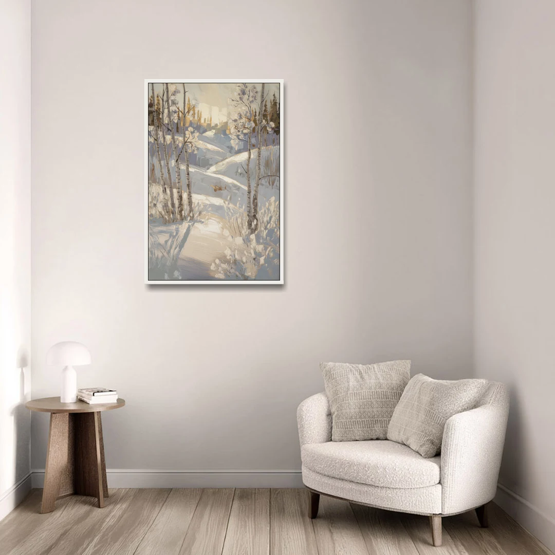 Aspen Winter Wonderland - White Framed Canvas Wall Art - Sofa - 24x36