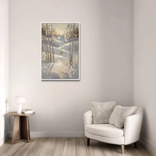 Aspen Winter Wonderland - White Framed Canvas Wall Art - Sofa - 24x36