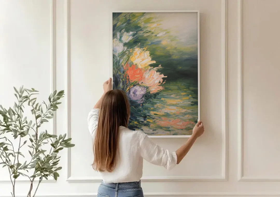 Ateneum Artistry canvas wall art being hung on a paneled wall