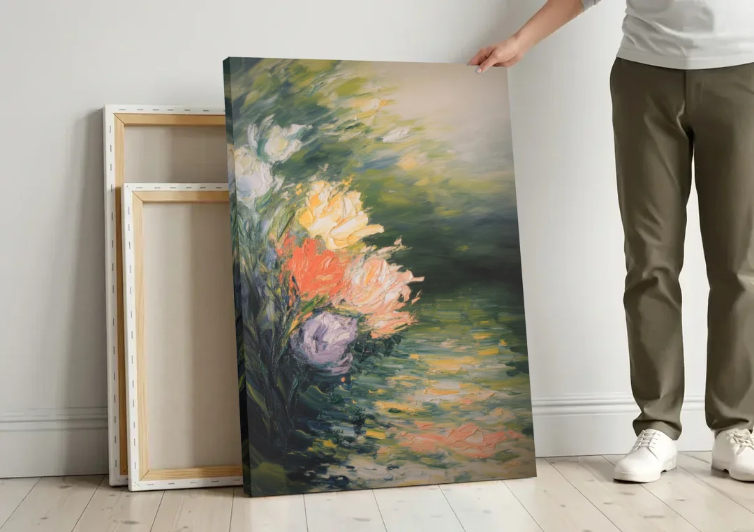 Ateneum Artistry canvas wall art leaning against a wall next to blank canvases