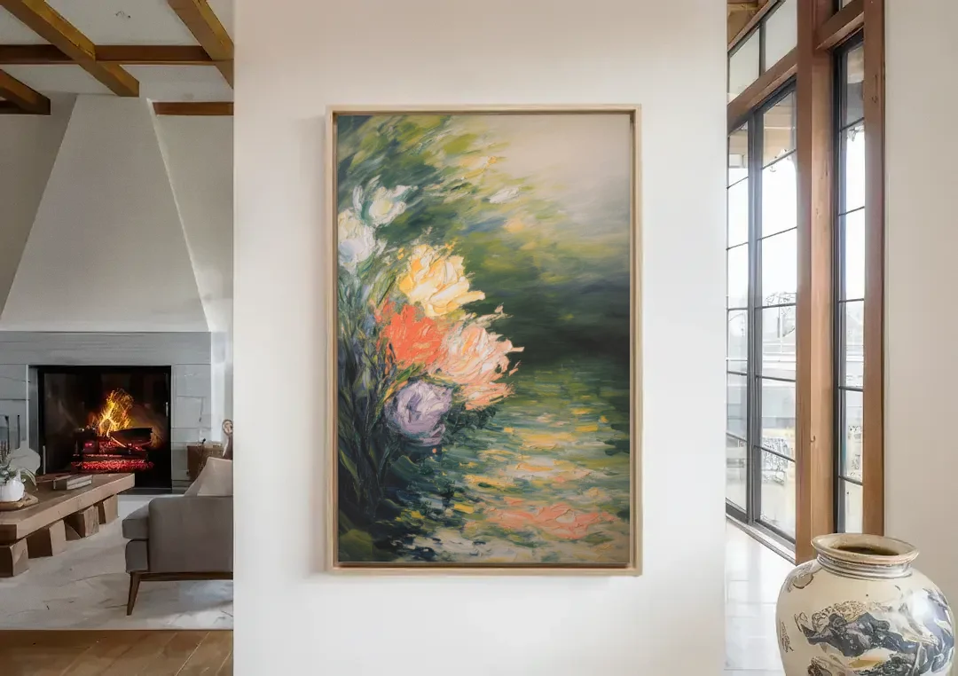 Ateneum Artistry canvas wall art in a living room with a fireplace