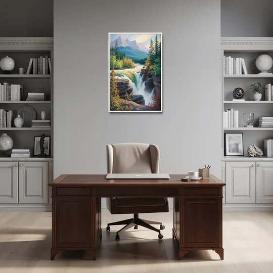 Athabasca Falls Majesty - White Framed Canvas Wall Art - Office - 24x36