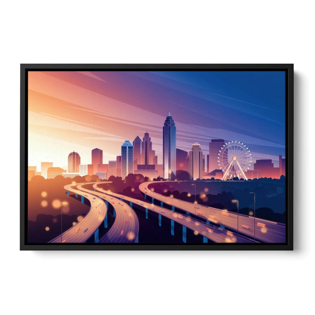 Atlanta Aerial City View - Black Framed Canvas Wall Art - Front