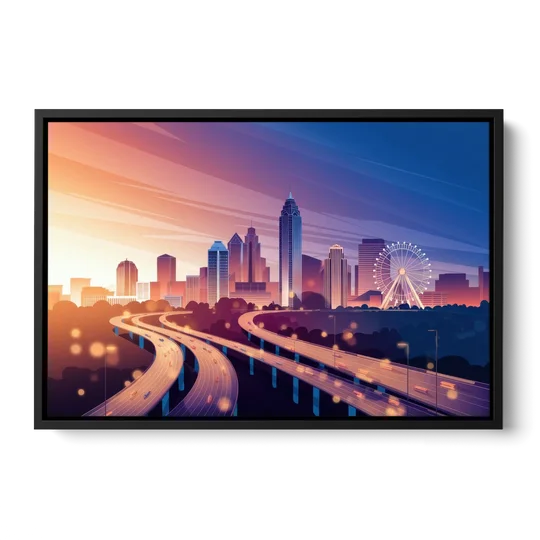 Atlanta Aerial City View - Black Framed Canvas Wall Art - Front