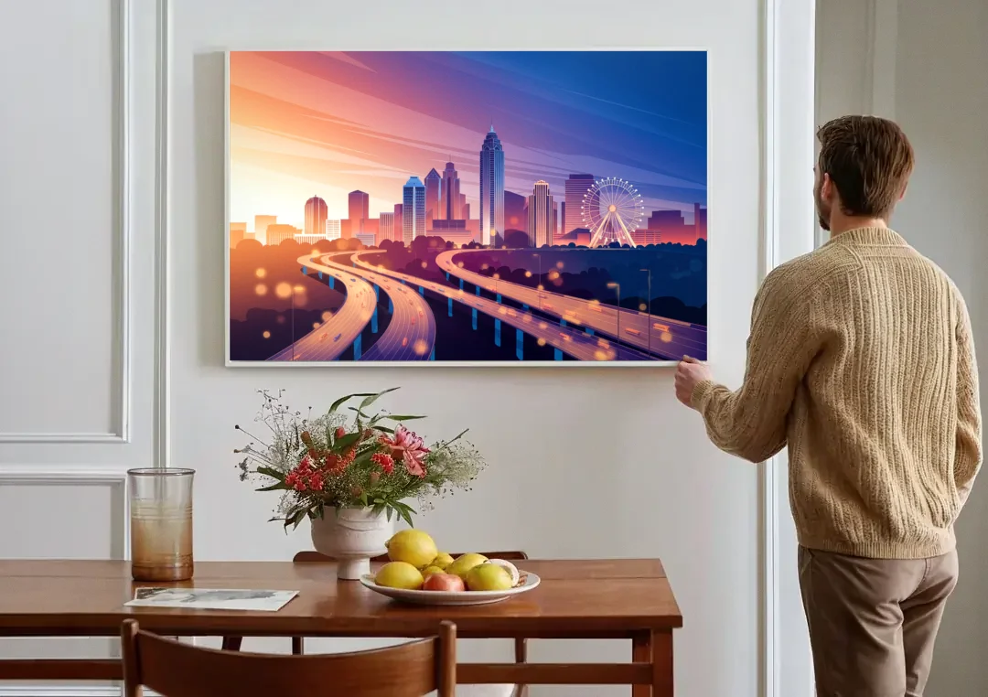 Atlanta Aerial City View canvas wall art above a dining table