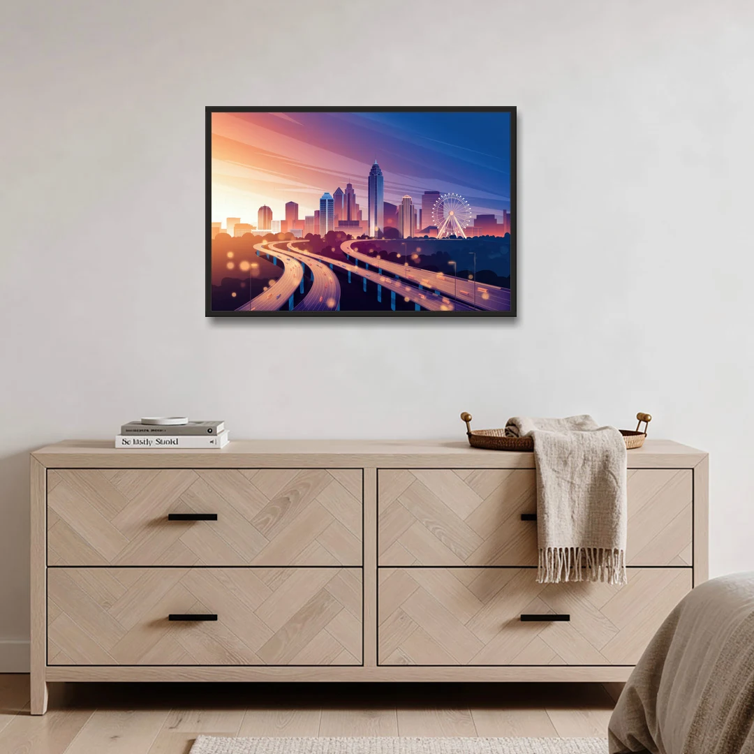 Atlanta Aerial City View - Black Framed Canvas Wall Art - Coffee Table - 36x24