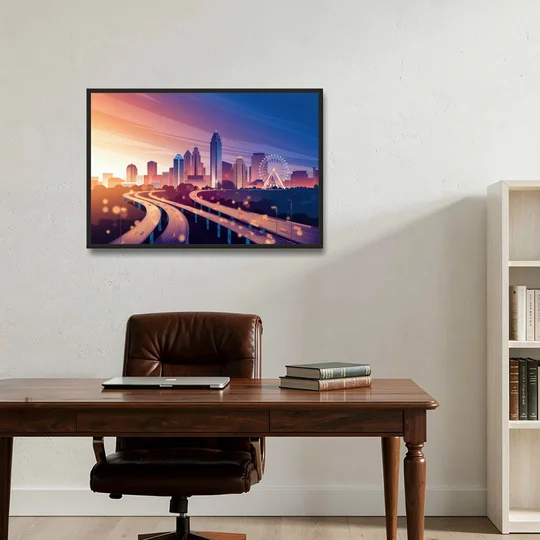 Atlanta Aerial City View - Black Framed Canvas Wall Art - Office - 36x24