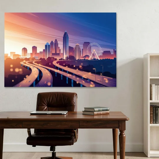 Atlanta Aerial City View - Canvas Wall Art - Office - 60x40